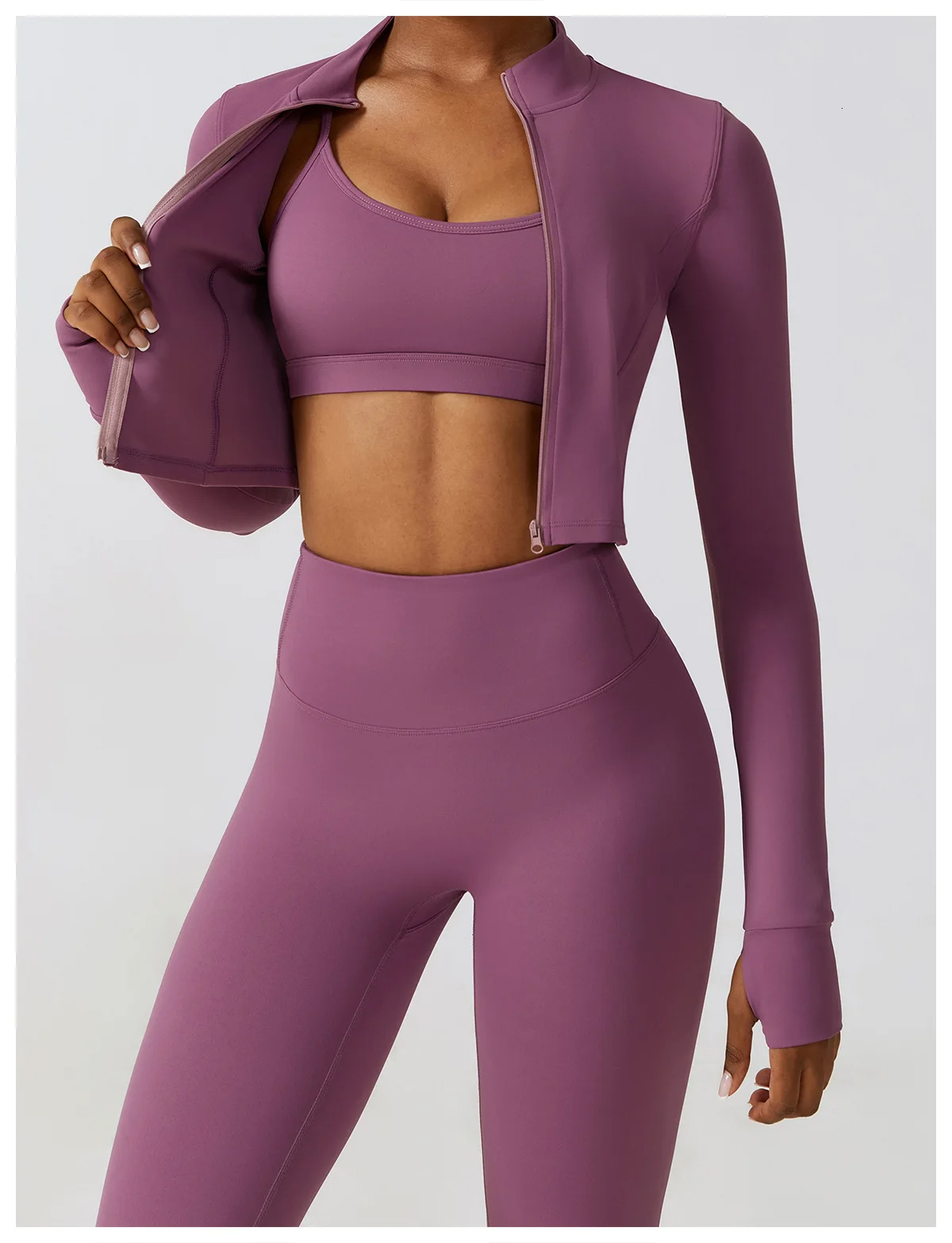 Workout Clothes Athletic Wear Sports Gym Legging Seamless Fiess Bra Crop Top Long Sleeve Yoga Suit