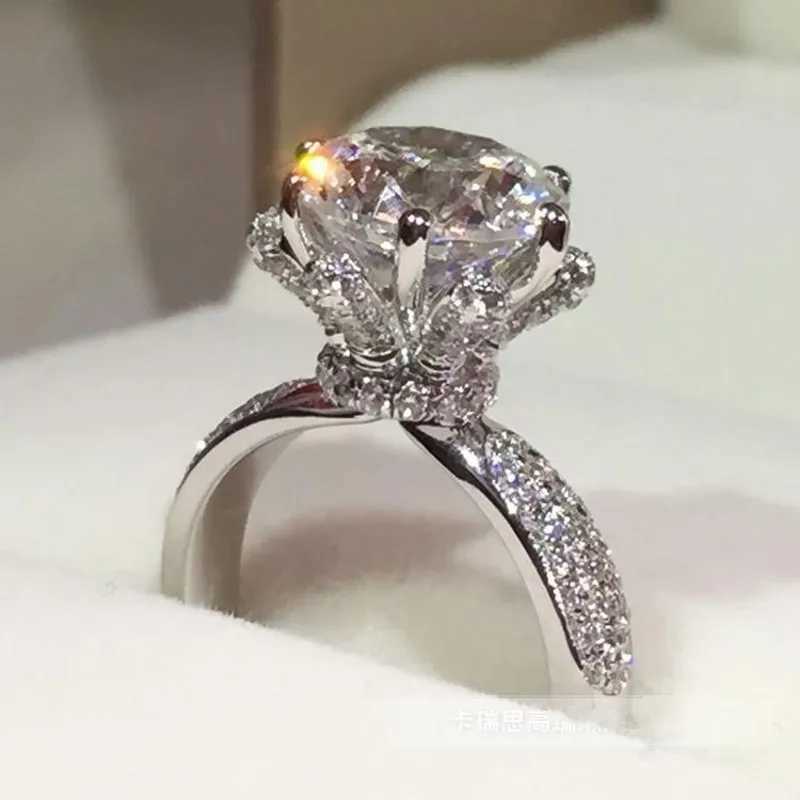 Female Flower ring 925 sterling silver Round 3ct AAAAA Zircon cz Engagement Wedding Band Rings for women Bridal Party JewelryXJ250104
