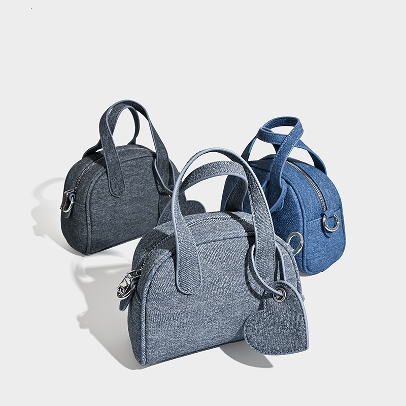 Boston Handbag Women's Small Size 2024 New Spring Trendy Niche Denim Blue Design Feeling Winter Crossbody Bag