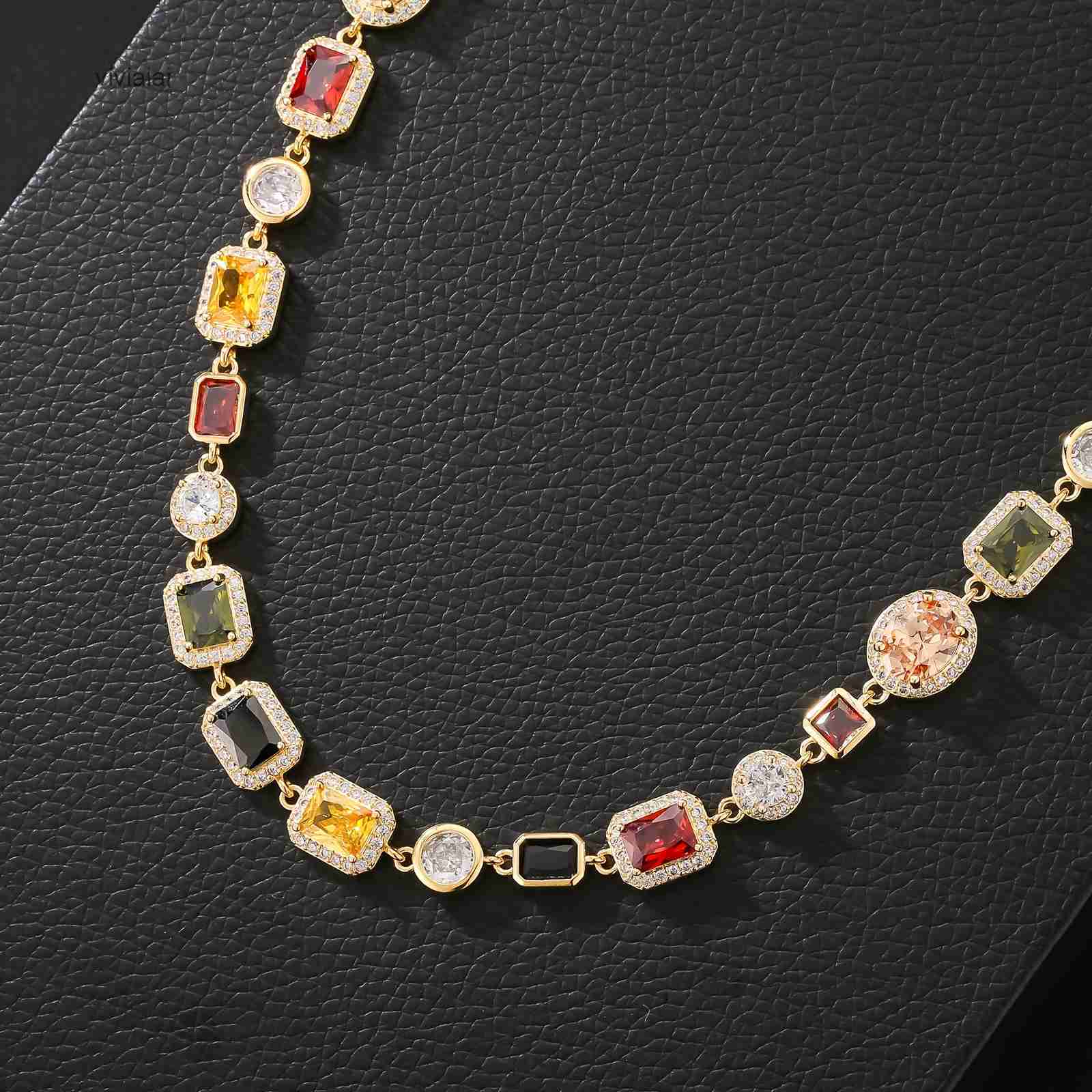 Multi Color Gemstone Beaded Necklace Rainbow Motley Choker Women Jewelry moissanite Tennis 18K Gold Colorful Gem Stone Men Chain gift