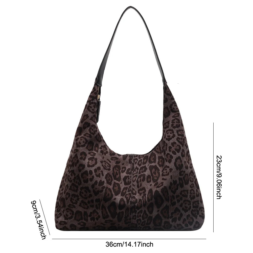 Women Leopard Shoulder Bag Large Capacity Suede Cheetah Printed Tote Handbag Vintage Shoulder Bag Female Commute Bag 250103