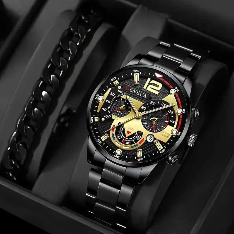 Mens newly popular steel strip fashionable busin three eye quartz set suitable for fashionable matching W250104