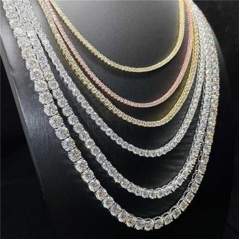 Gold Plated VVS Moissanite Hiphop 3mm Tennis Necklace 925 Sterling Silver Dazzling Moissanite Tennis Chain