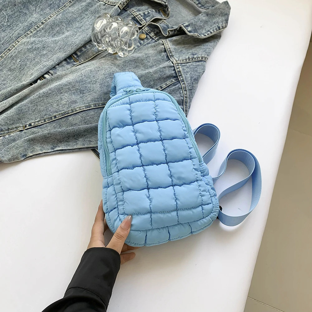 Women Quilted Chest Bag Cloud Waist Bag Adjustable Strap Puffer Crossbody Sling Bag Casual Waist Pack Outdoor Travel Bag 250103