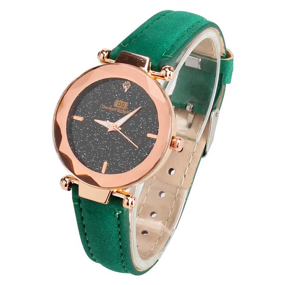 Womens wristband fashionable leather strap simulated quartz circular wristband trend leather wristband blue glass strap W250104