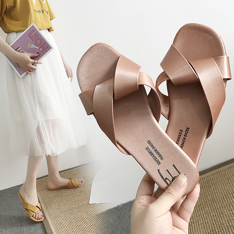 Summer New Ddmywed Cross Flat Bottom One Word Slippers Soft Sole Korean Edition Simple Hundred Outwear Solid Color Chinese Brand Shoes F Ddmysaturn