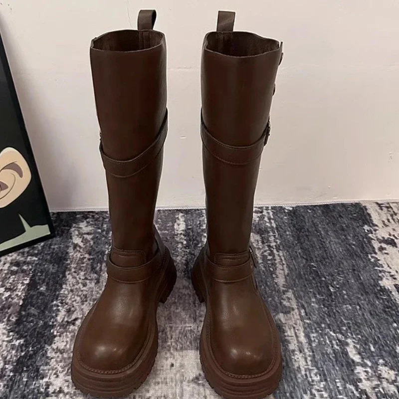 2024 Vintage Winter Women Western Cowgirl Boots Fashion Slip on Modern Long Booties Ladies Elegant Thick Heels Botas Mujer 35-40 250103