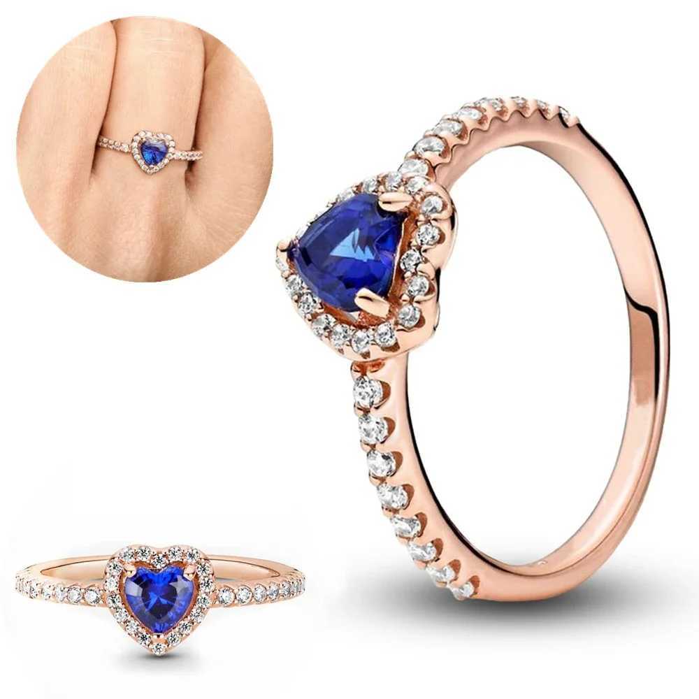 925 Sterling Silver Ring Elevated Red Heart With Colorful Crystal Rings For Women Valentines Gift DIY JewelryXJ250104