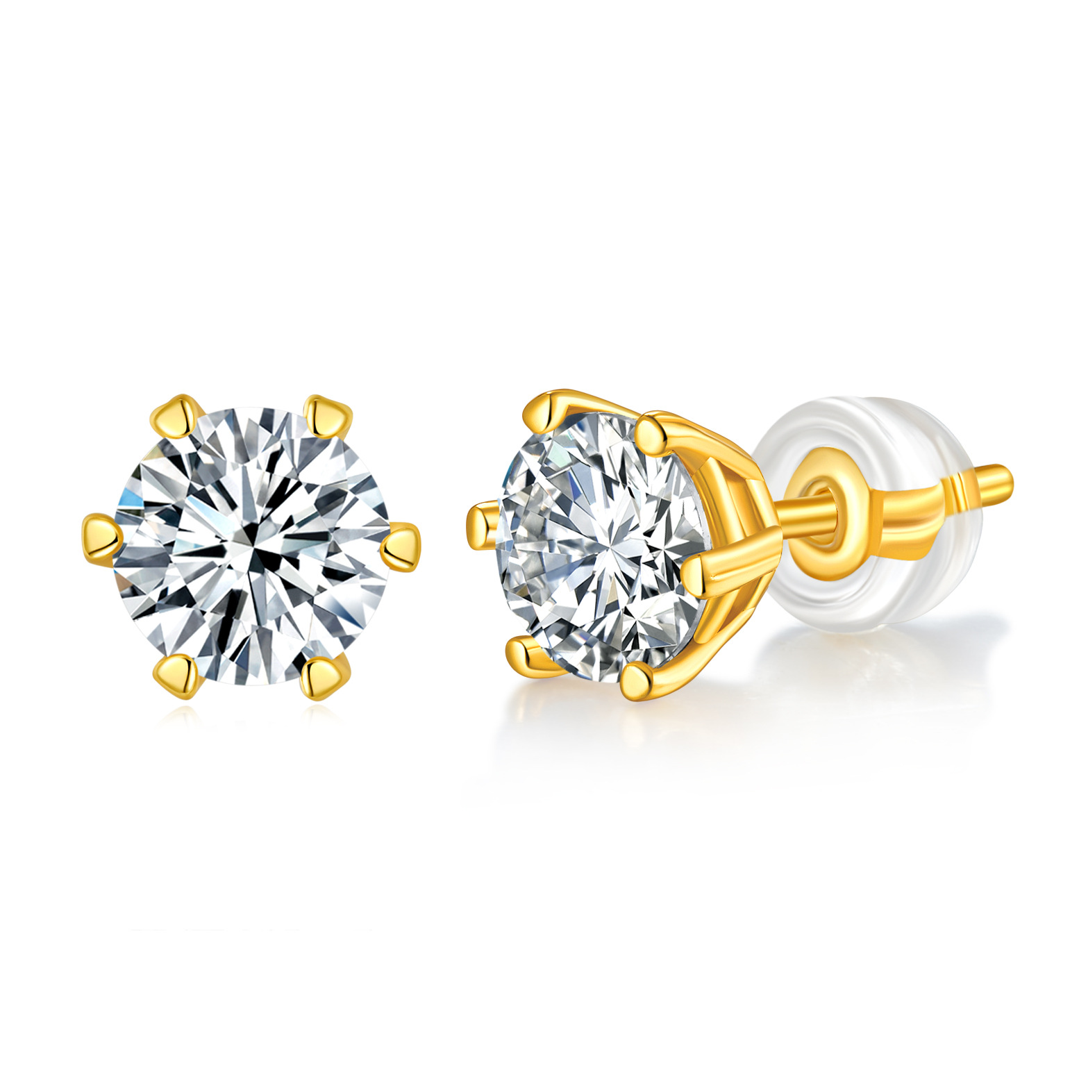 Choucong Handmade Classical Six Claw Stud Earrings Simple Fashion Jewelry 100% Real 925 Sterling Silver Round Cut White Moissanite Diamond Party Women