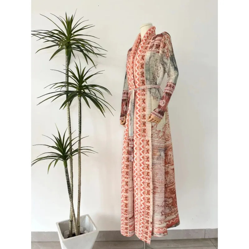 Pleats Original Pleated Wind Printed Trench Coat Loose Long Jacket Casual Fashion 2024 Spring Summer 241224