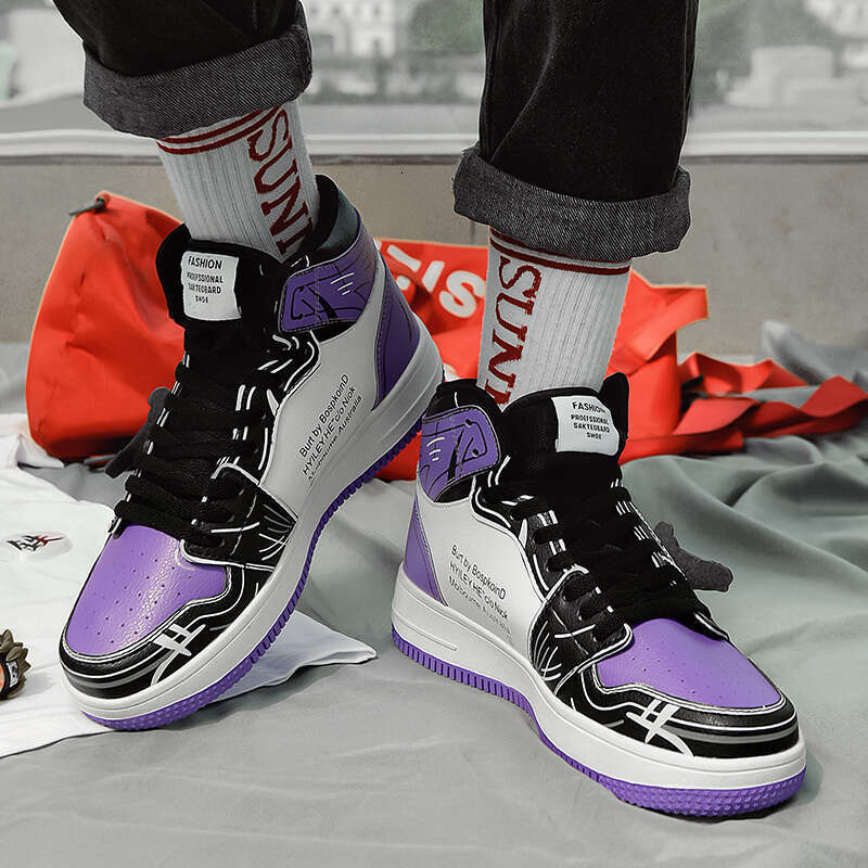 Fashion Purple High Top Casual Sneaker Hip-Hop Des igner Anime Sneakers for Men Streetwear Platform Skateboarding Shoes