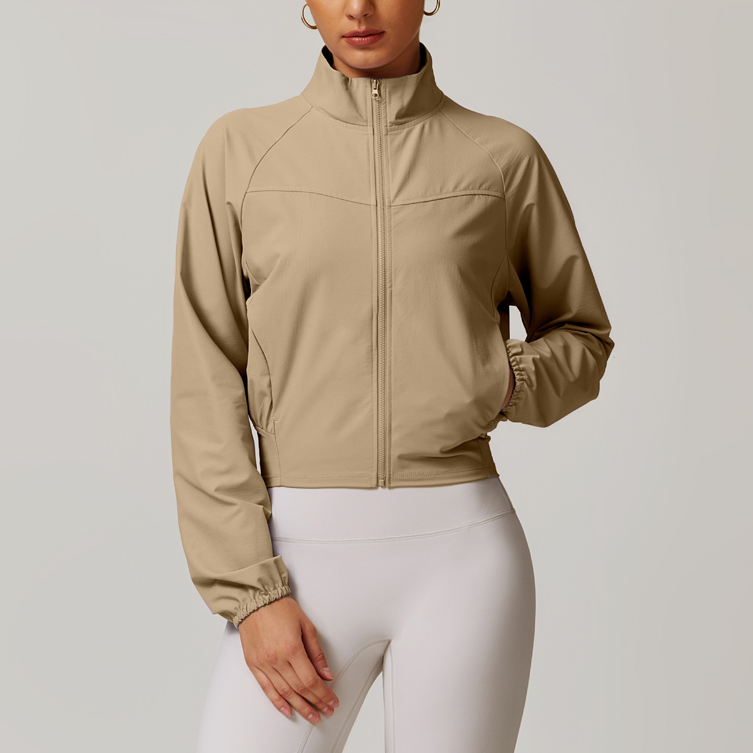 Outdoor Running Yoga High Collar Women's Gym Sports Long Sleeves Women Quick-Drying Tights Zipper Jacket