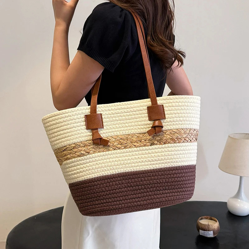 Large Capacity Summer Holiday Women Tote Bag Beach Straw Handbag Ladies Travel Shopping Bag Causal Female Shoulder Bag 250102