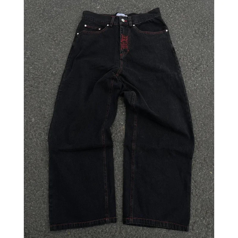 Y2K Jeans for Men Hip Hop Vintage Skull Embroidery Baggy Jeans Straight Casual Loose Wide Leg Trousers Streetwear Man Pants 241230