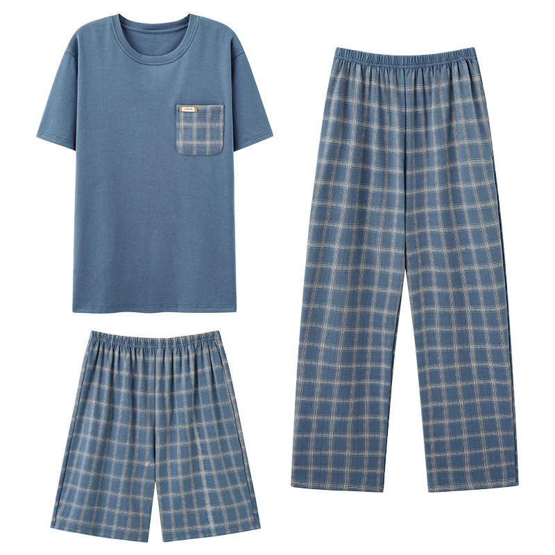 TopsShort PantsLong Pants 3pcset Men Cotton Pajamas Sets Summer Casual Tracksuit Pyjamas Male Big Yards LXXXXL Pijama Hombre 250103