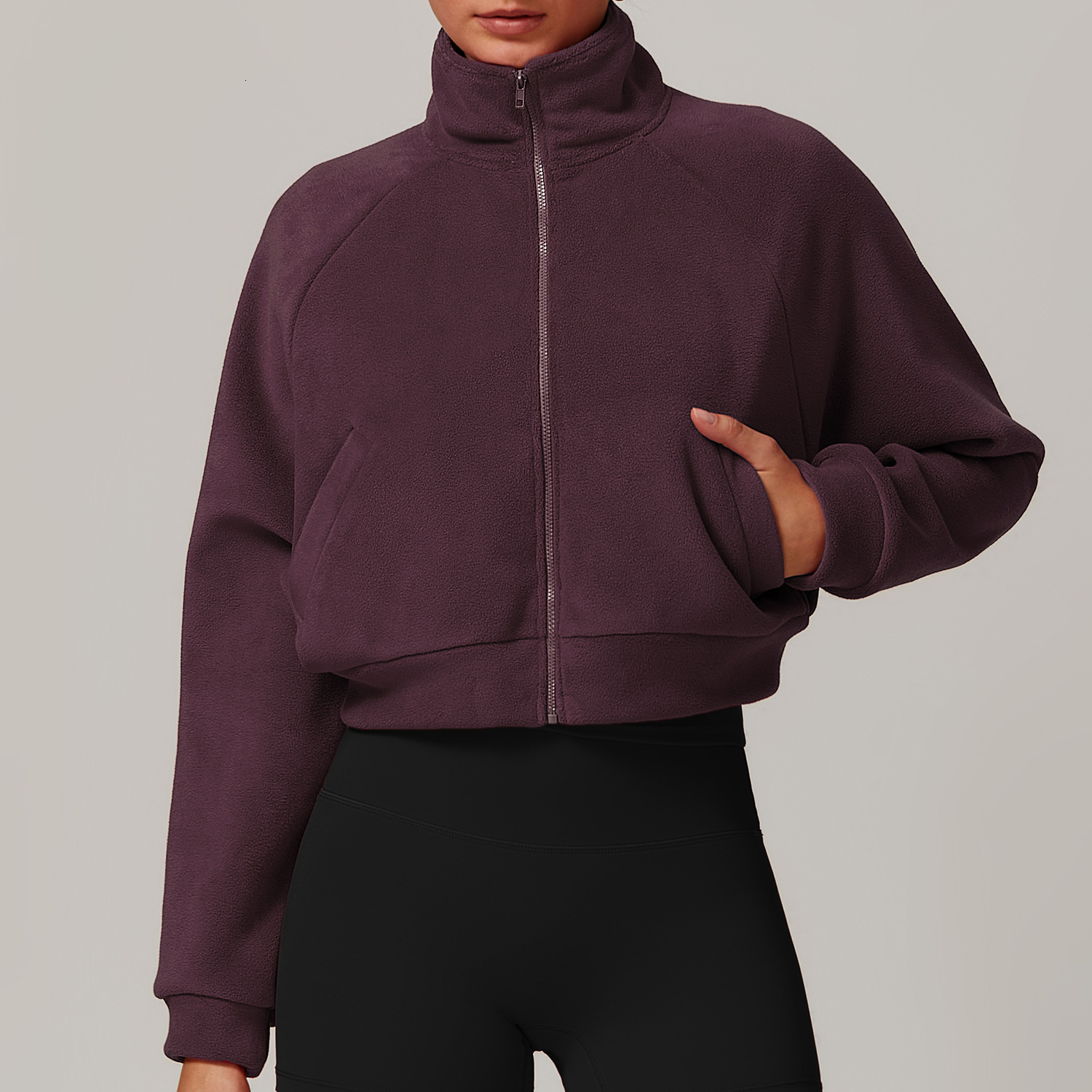 Winter Aoli Women Fashion Stand Collar Zipper Pocket Long Sleeve Warm Veet Streetwear Female Gym Casual Coat