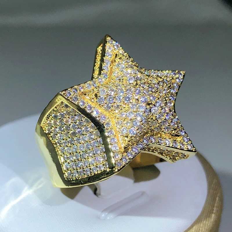 925 Silver Classic Yellow Gold Five Star Zircon Ring For Women Men Big Ring Party Birtay Jewelry GiftXJ250514