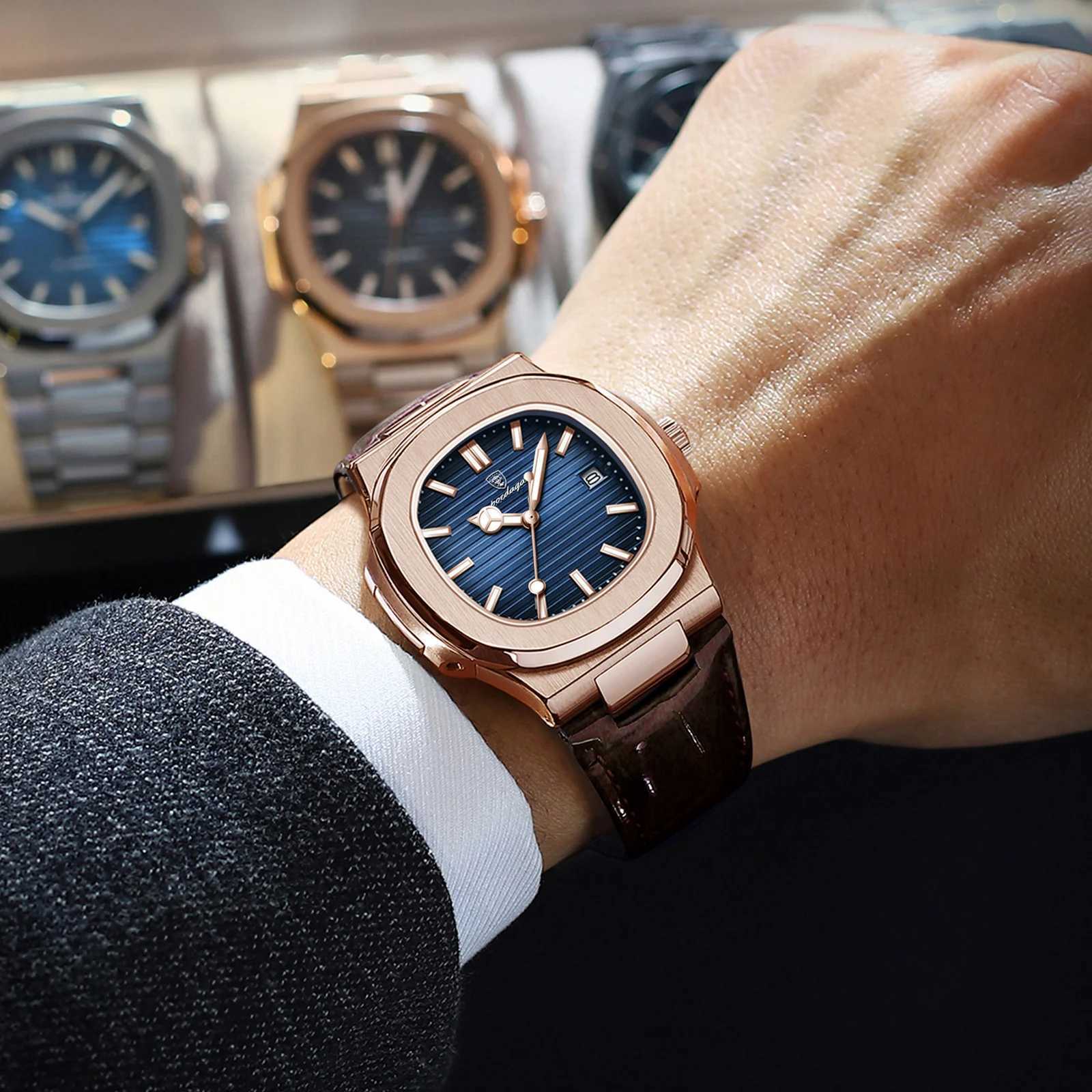 Poedagar Top Luxury Plaza Mens Date Waterproof Luminous Quartz Mens High Quality Fashion Sports Leather Men W250104