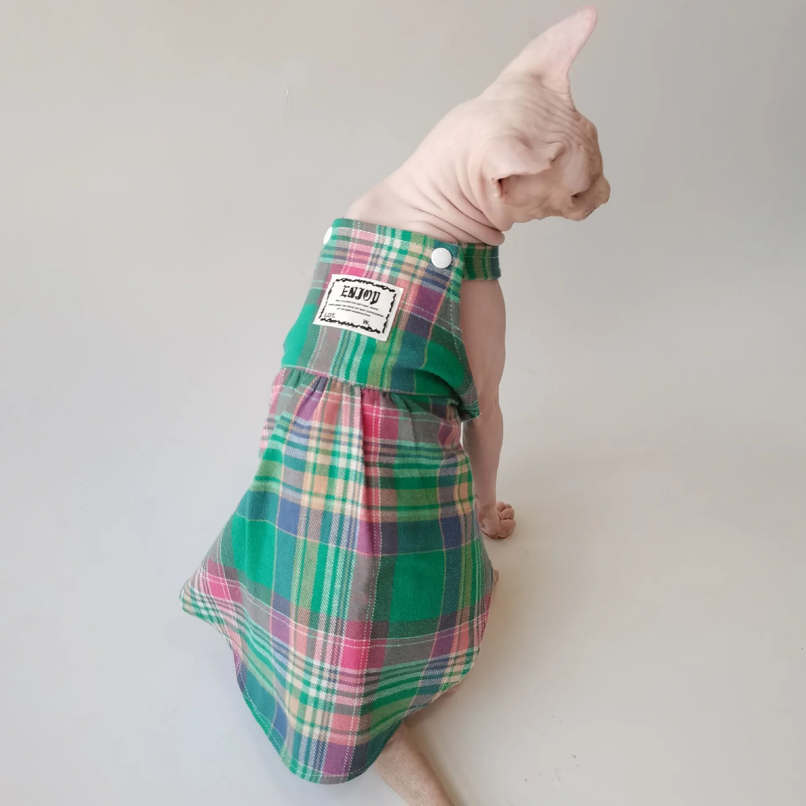 Spring and Summer Sphinx Hairless Cat German Pet Clothes Cotton Plaid Strap Skirt 250103