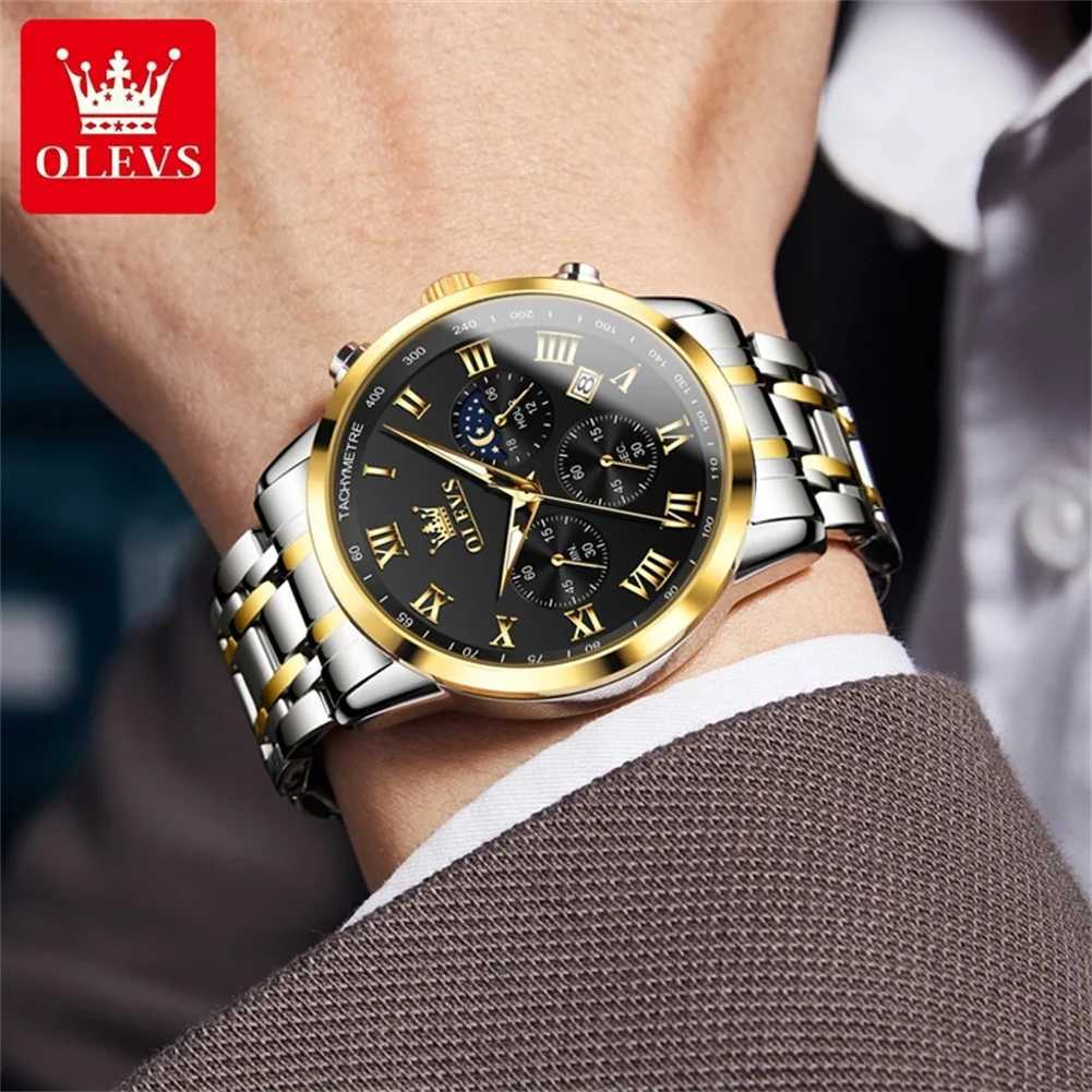 OLEVS 5529 Top Luxury Brand Mens Waterproof Luminous Stainless Steel Moonphase Timing Code New Quartz Mens W250104