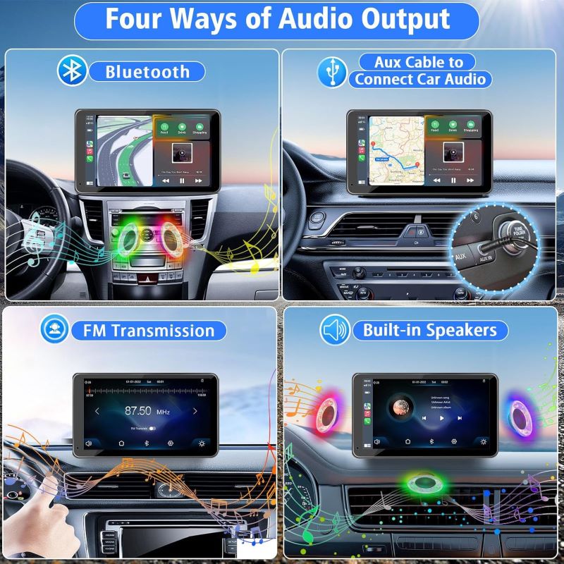 7 HD Portable Stereo Carplay Screen for Wireless Android Auto, Backup Camera, Car Audio Receivers with Voice Control, Mirror Link, Bluetooth, GPS Navi