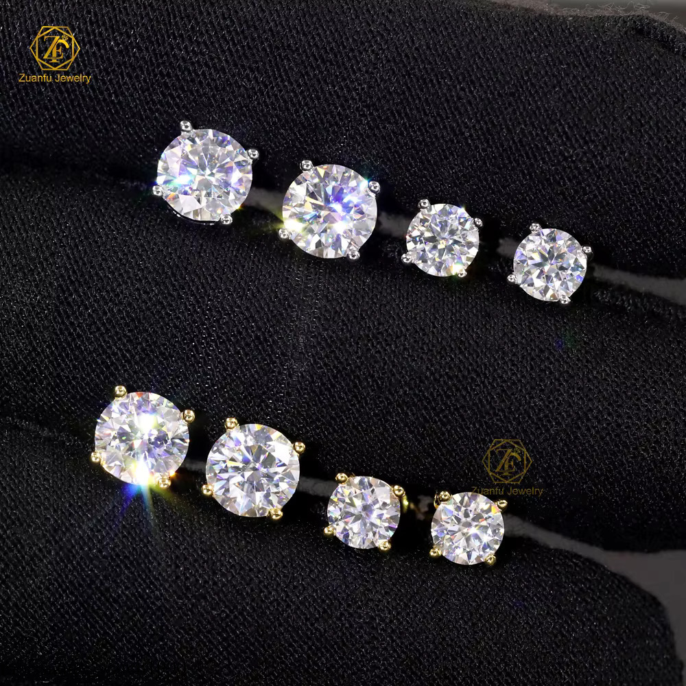 Classic 8mm 2CT Mossanite Earrings Screw Back Jewelry Sterg Sier VVS Moissanite Dia Ear Stud For Men Women