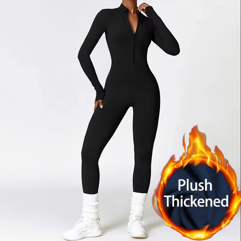 Winter Warm One-Piece Yoga Jumpsuits Sports Suit With Long Sleeves Fiess Sets Gym Wearing Bodysuit Women's Jumpsuit Sportswear