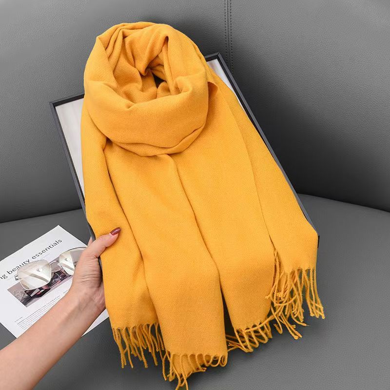 T064 scarf winter women's cashmere literary autumn and winter thick warm dual-use solid color Korean version fashion atmosphere scarf