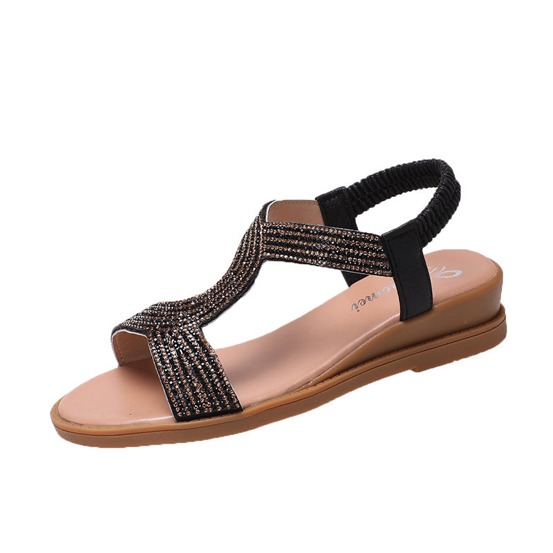 New Ddmywed Summer Roman Thick Sole Slope Heel Rhinestone Bohemian Student Leisure Lightweight Beach Sandals Women S Chinese Brand Shoes F Ddmysaturn