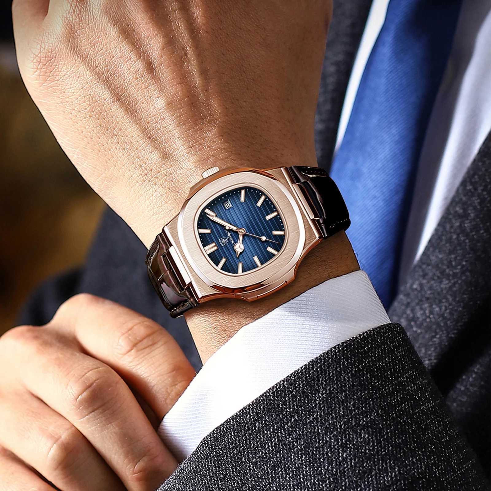Poedagar Top Luxury Plaza Mens Date Waterproof Luminous Quartz Mens High Quality Fashion Sports Leather Men W250104