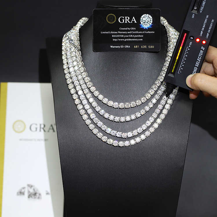 RTS Top Quality 4mm VVS Moissanite Gold Plated 925 Silver Tennis Chain Necklace For Hiphop Jewelry