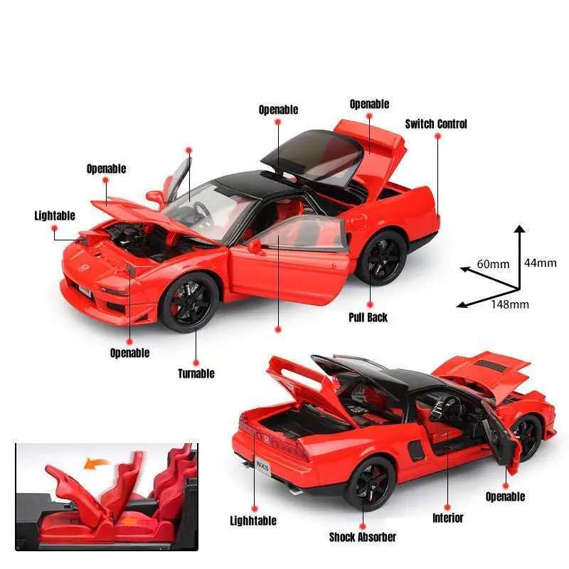 Diecast Model Cars 1/32 Honda Acura NSX NA1 JDM Racing Toy Car For Kid Diecast Vehicle Miniature Model Pull Back Sound Light Collection Gift Boys CL25