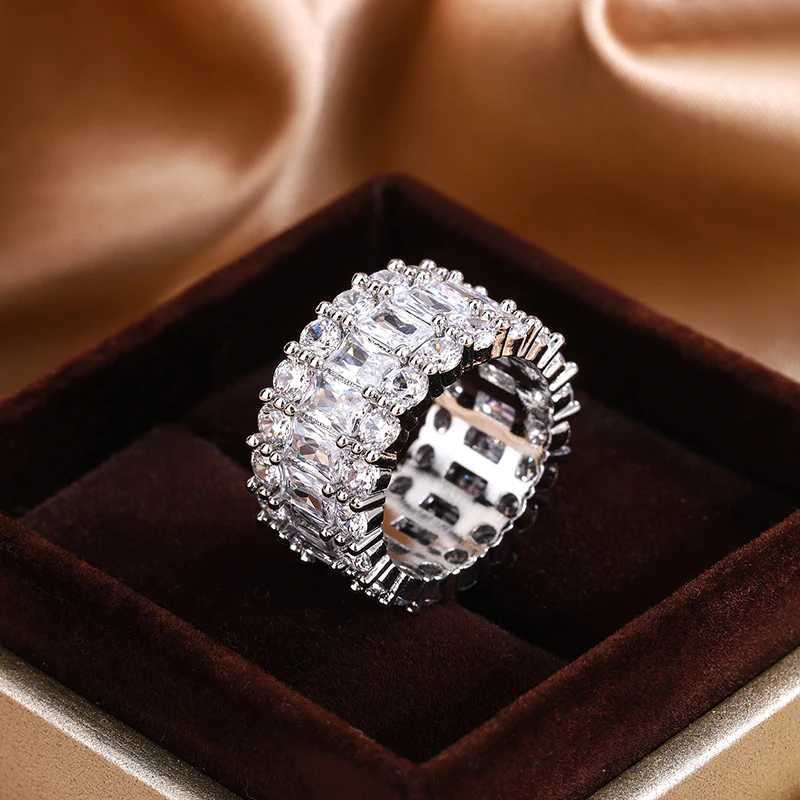 S925 Silver Plated Colorful Big Band Ring with Bling Zircon Stone for Women Fashion Wedding Birtay Jewelry GiftXJ250104