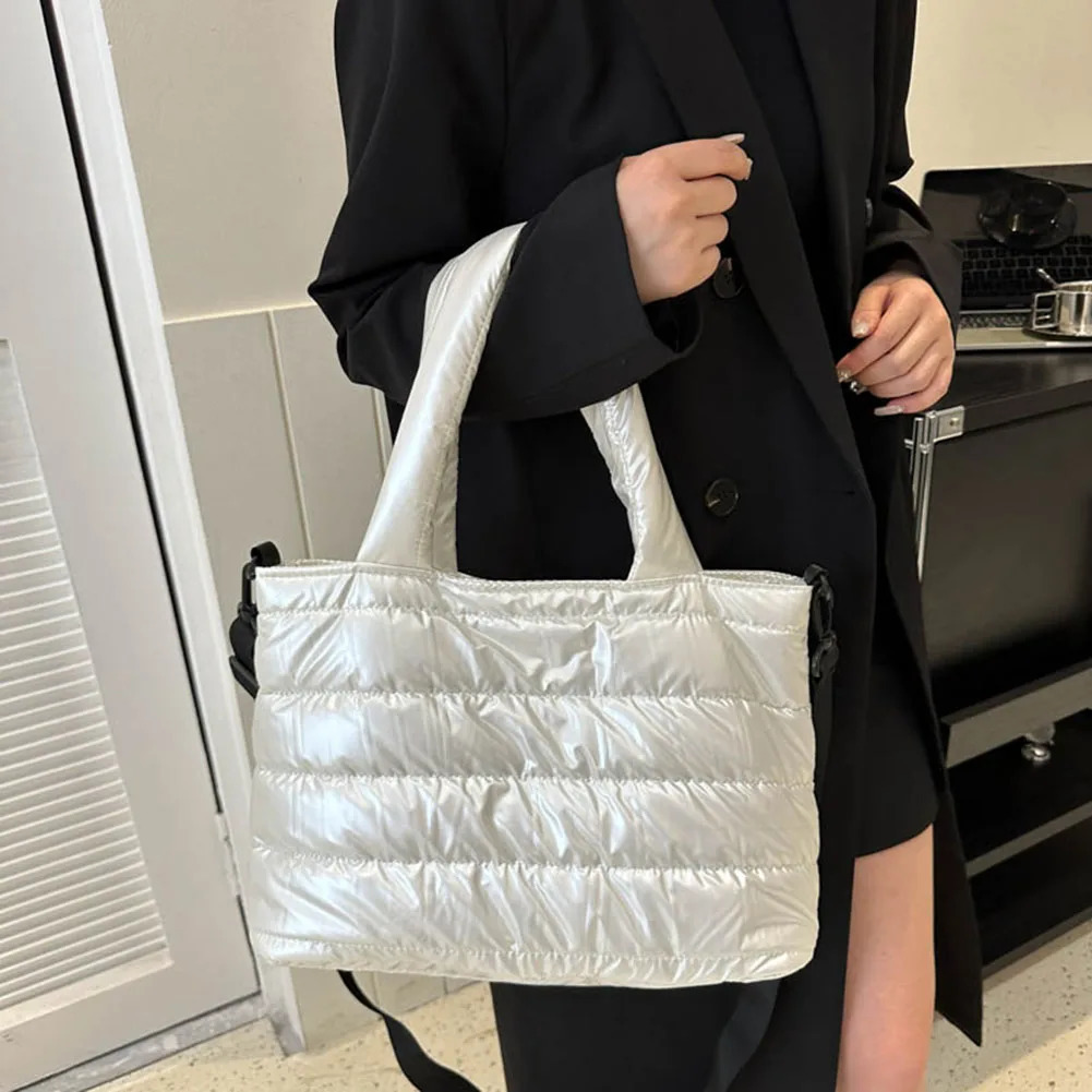 Womens Puffer Tote Bag Quilted Shoulder Bag Lightweight Autumn Winter Puffy Handbags Cross Body Large Padded Shopping Bag 250102