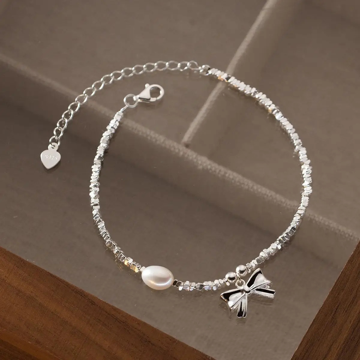 TOYOOSKY 100% 925 sterling silver pearl bow broken silver bracelet Ins style elegant handmade womens gift 250102