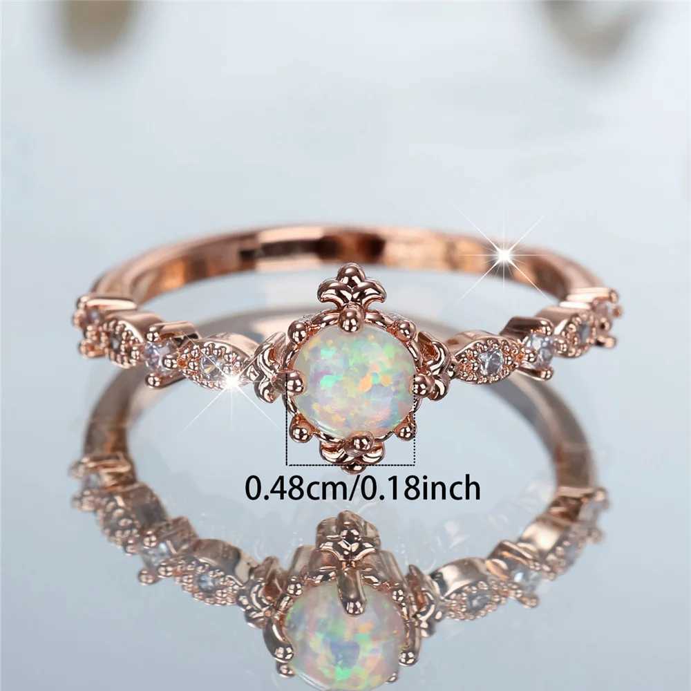 Charm Female Opal Stone Round Ring Rose Gold Color Cute Gift Wedding Jewelry For WomenXJ250104