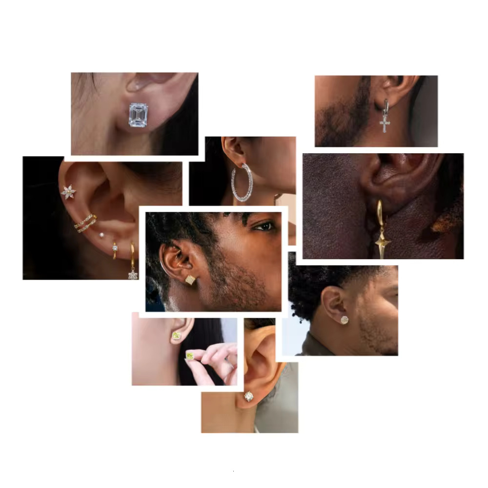 Hot Selg Hip Hop Style 6.5MM 8MM 9MM Sier Halo Design Moissanite Dia Stud Earrings
