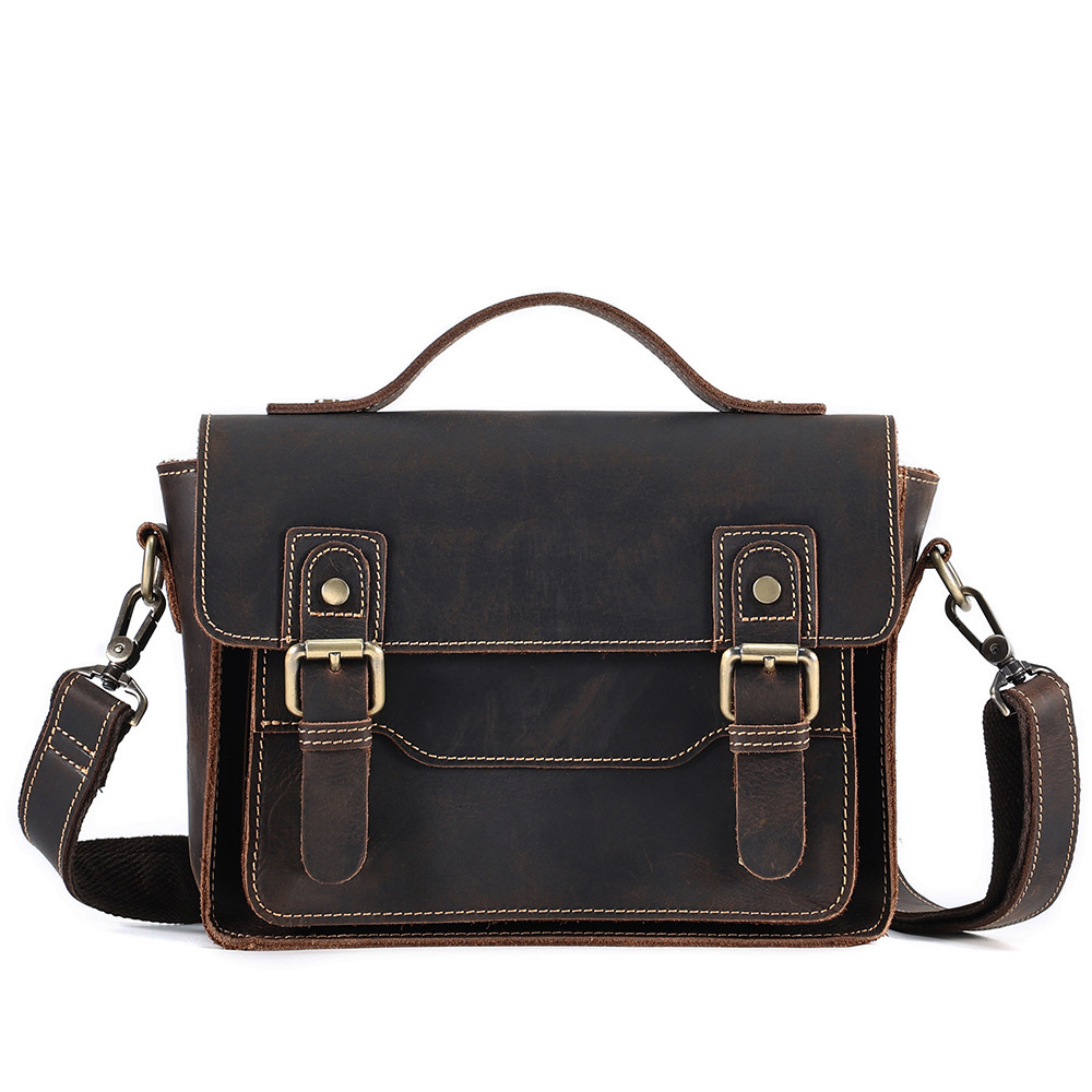 New Small Square Casual Shoulder Crazy Horse Leather Handbag, Crossbody Bag, Men's Style