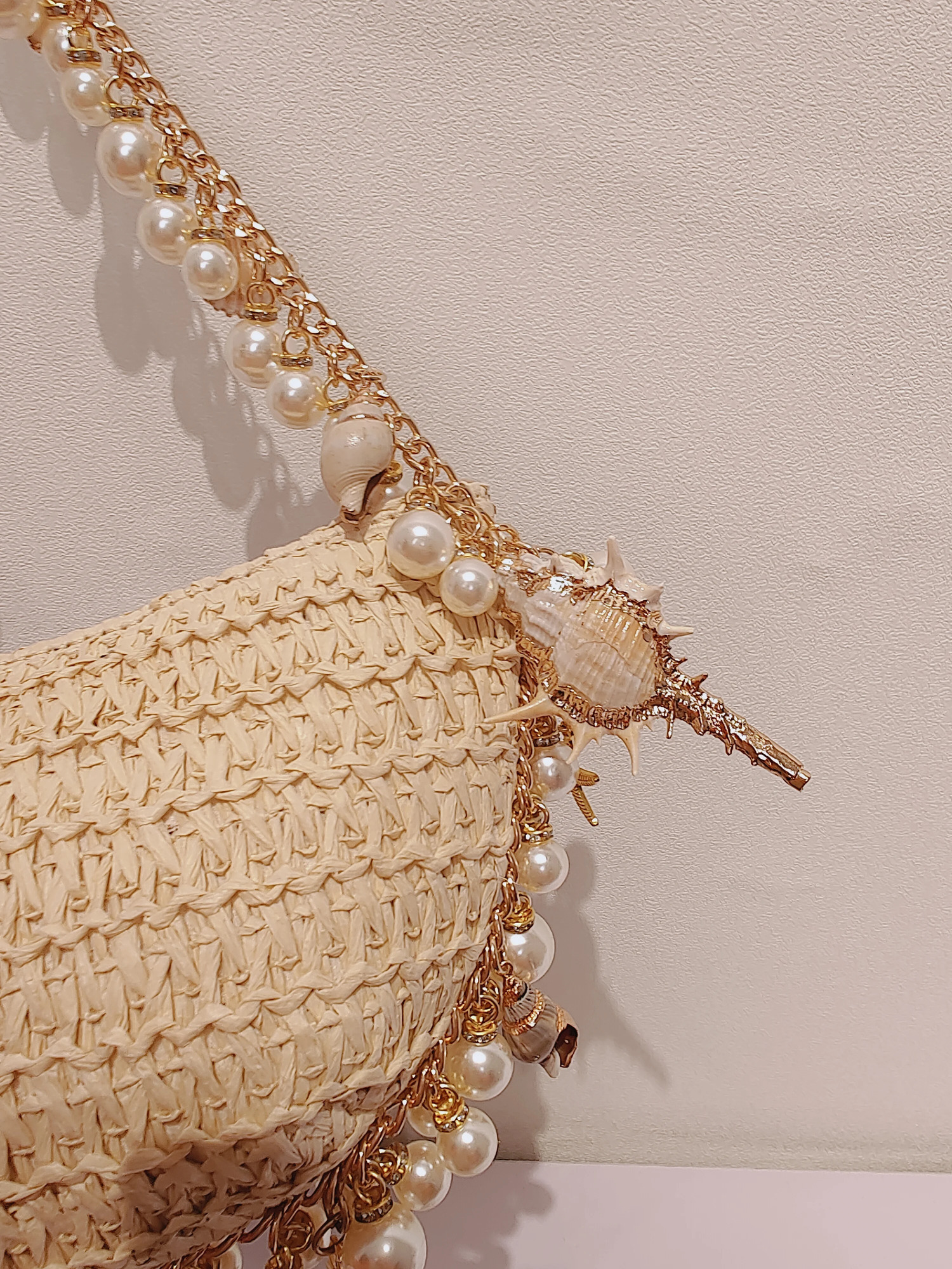 Sea Breeze Seaweed Shell Pearl Bag Handmade Handbag 250103