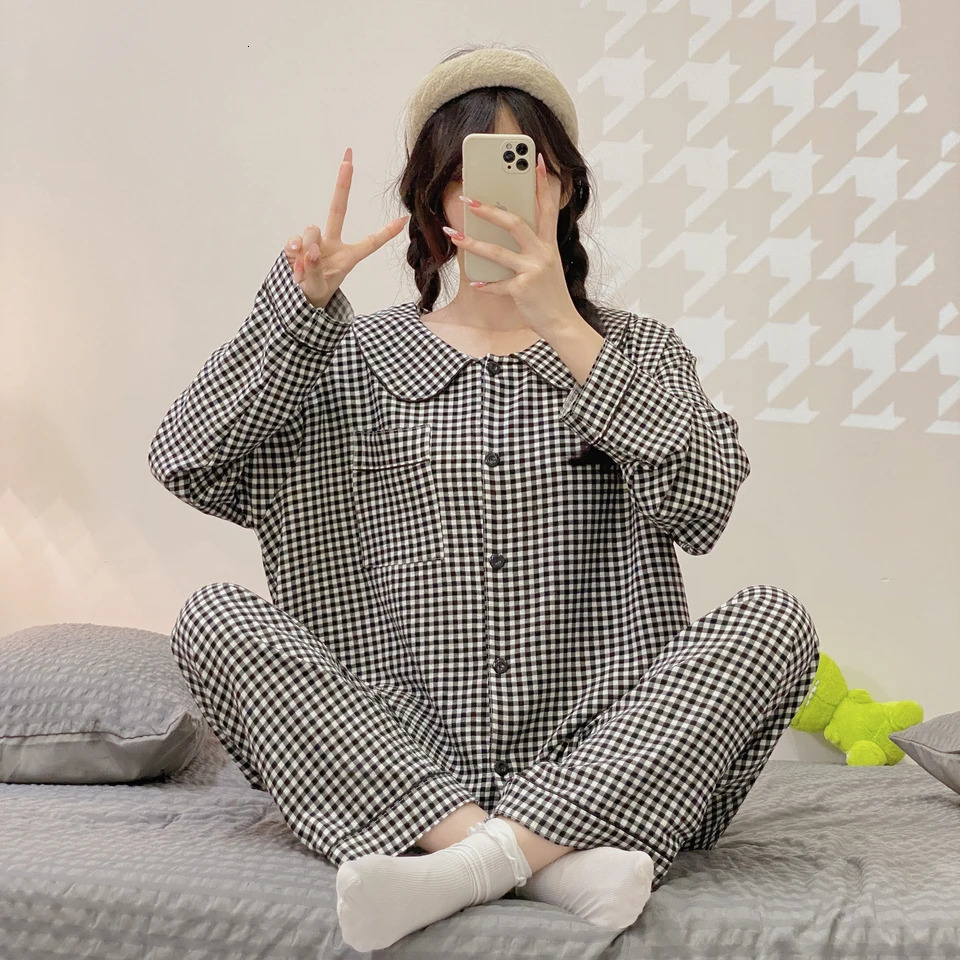 Plus Size Pajama Mujer Cherry Print Sleepwear Set Long Sleeve TopPants Ruffle Homewear SkinFriendly Breathable 250103