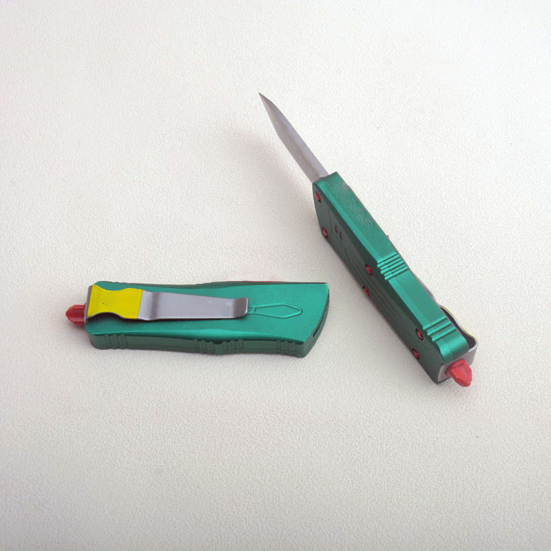 High End 7102 Small Tactical Knife D2 Satin Blade Green CNC 6061-T6 Aviation Aluminum Handle Outdoor EDC Pocket Gift Knives with Nylon Bag and Repair 