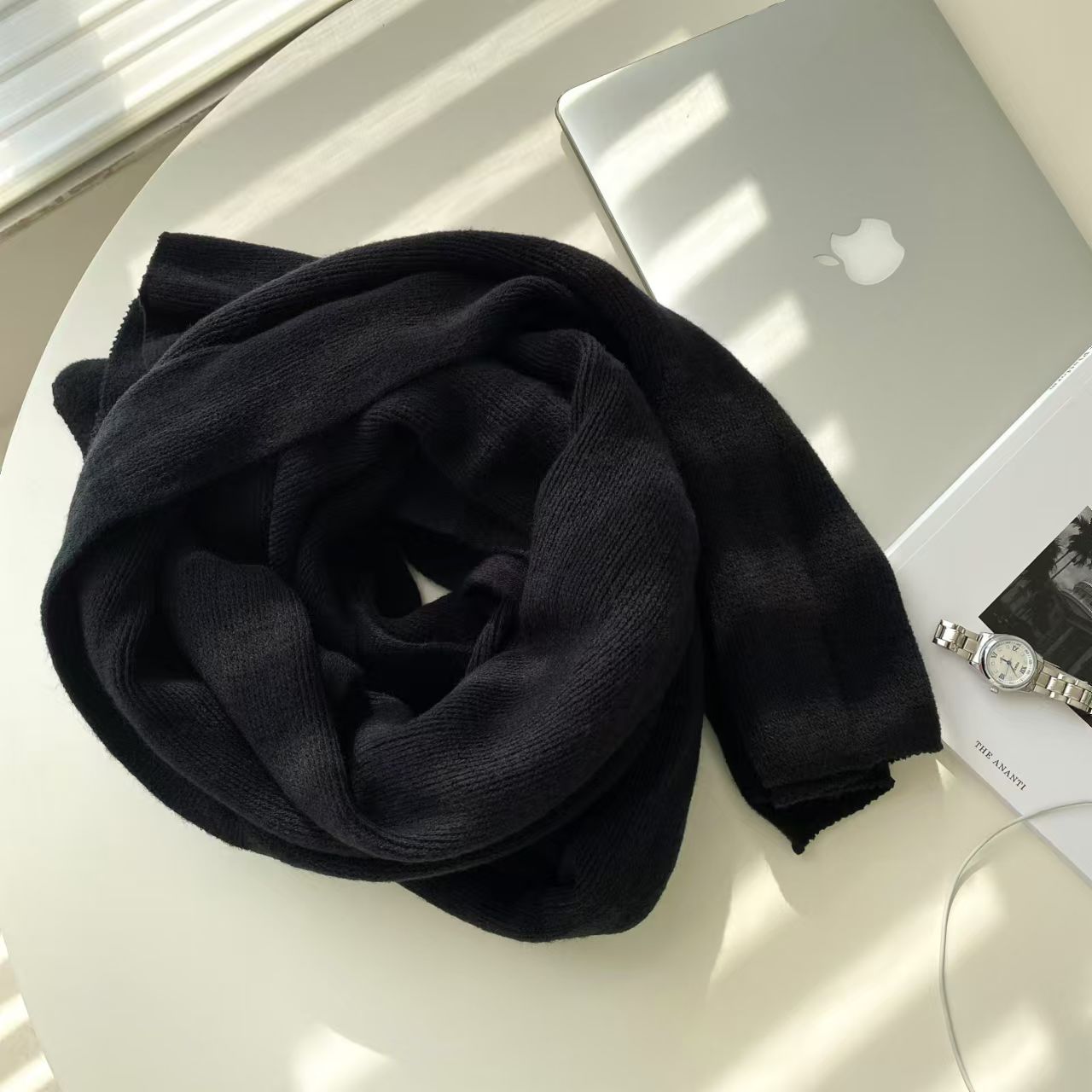 T053 Japanese solid color couple knitted wool scarf shawl dual-purpose student Korean version all-match cashmere neck scarf