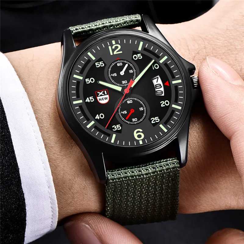 Mens Original XINEW Brand Student Fashion Nylon Band Simple Sports Military Date Quartz Wrist Relogio Masculino W250104