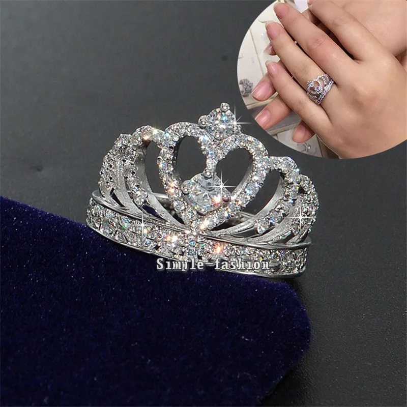 Queen Crown Diamond Ring Real 925 sterling silver Jewelry Luxury Engagement Wedding band Rings for Women Bridal Party accoryXJ250104