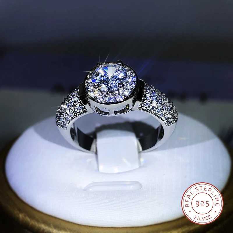 925 Silver Classic Gypsophila Inlaid With Large Zircon White Crystal Ring For Women Party Wedding Engagement Cubic Zirconia RingXJ250514