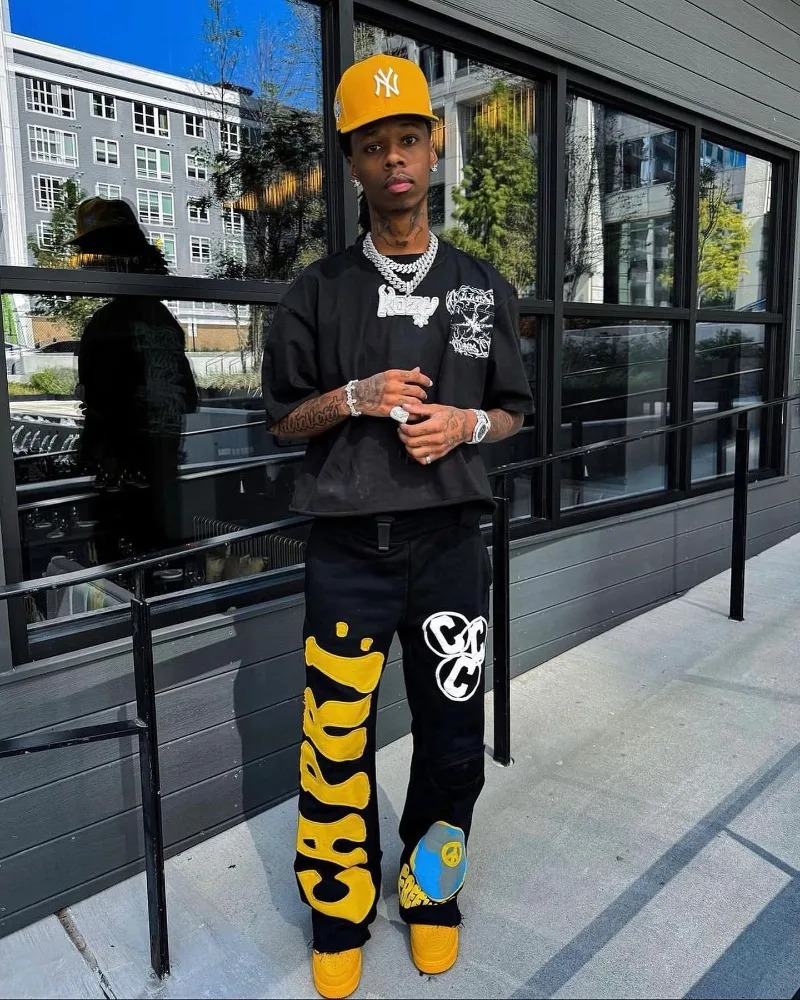 Y2K retro pants with letter printing graphic Harajuku Gothic hip-hop streetwear aesthetic casual mens Harajuku wide leg jeans 250103