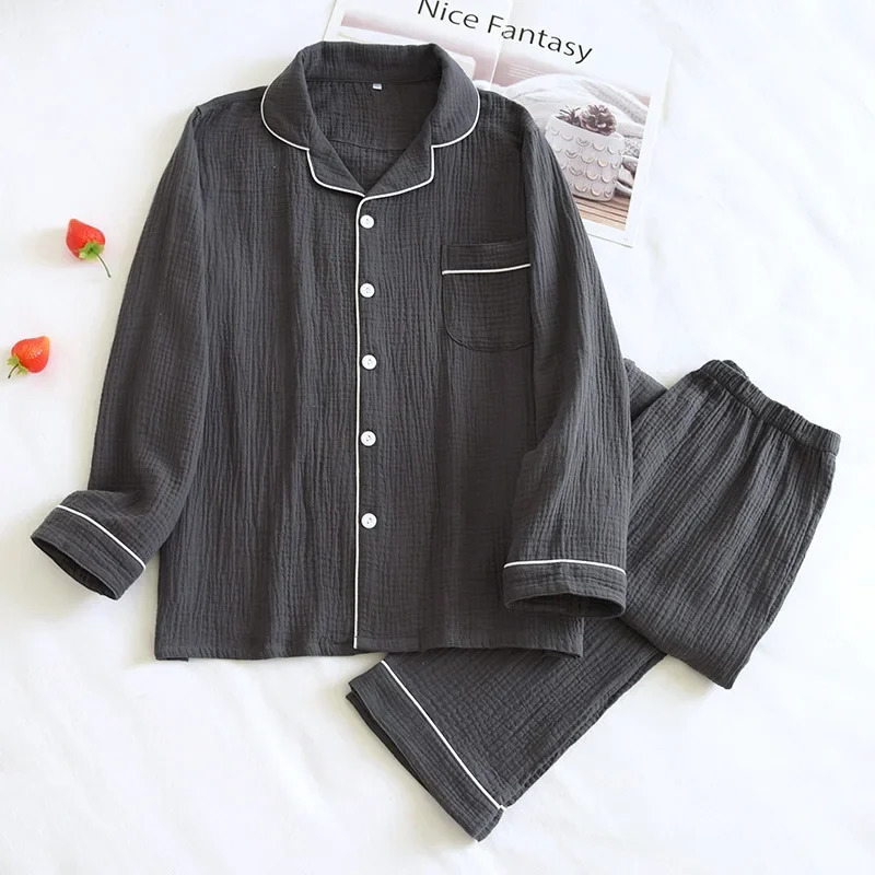 Cotton Trouser Home Suit Mens Long Sleeve Solid Color Pajamas Set Pants Large Size Pyjamas Men Clothes for Autumn 250103