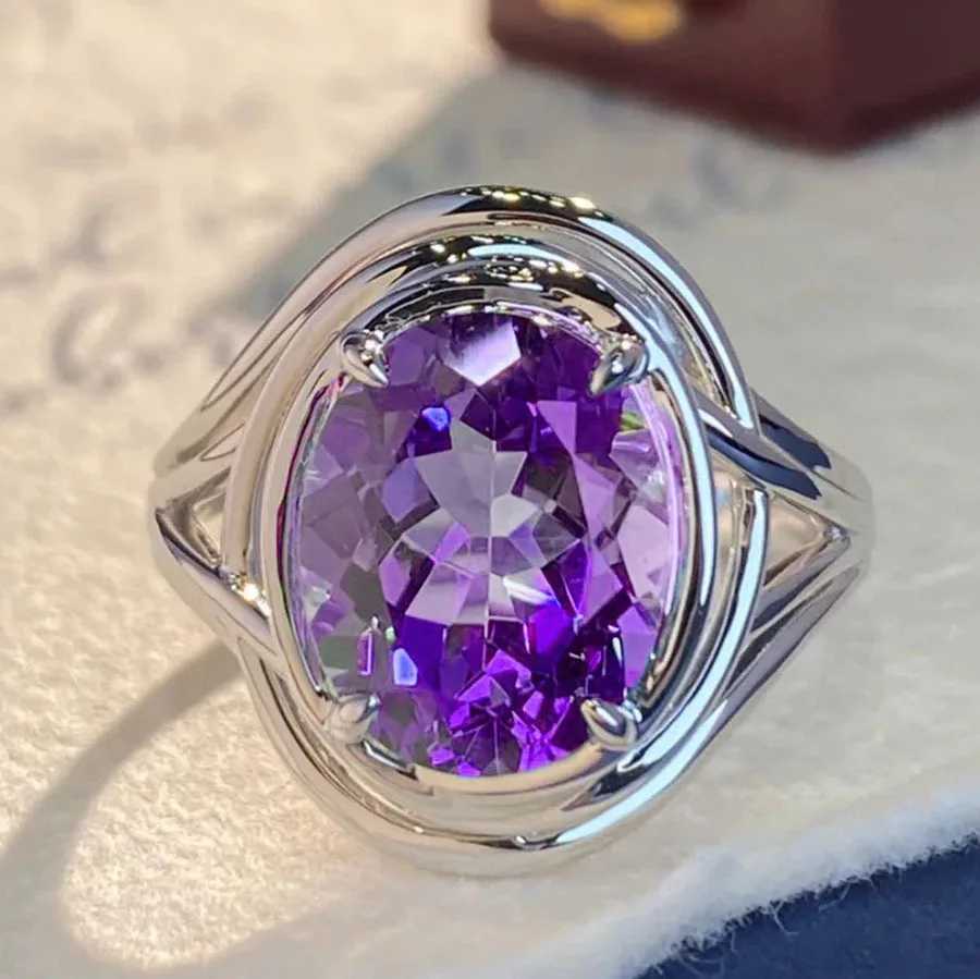 925 Silver Jewelry Natural AmethystResizable Rings Fine Accories for Wedding Engagement Party for Girlfriend Wife GiftXJ250104
