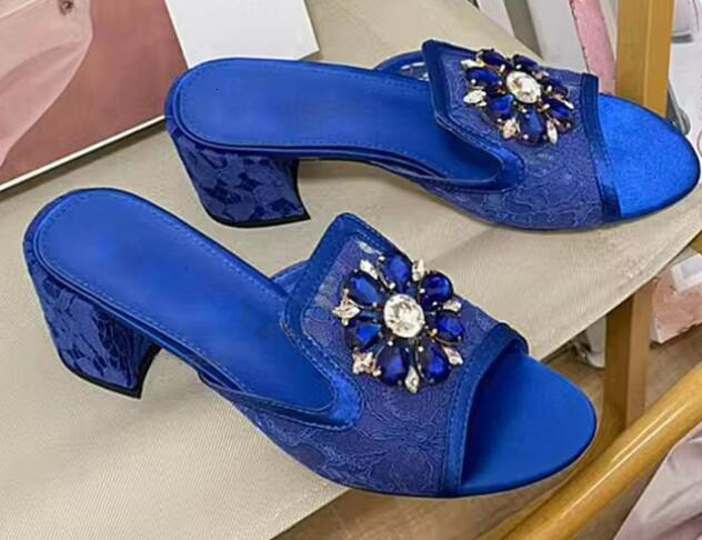 Summer Rhie Wer Chunky High Heels Slipper Ral Lace Sgbacks Sandals Peep Toe Crystal Woman Banquet Wedding Shoes