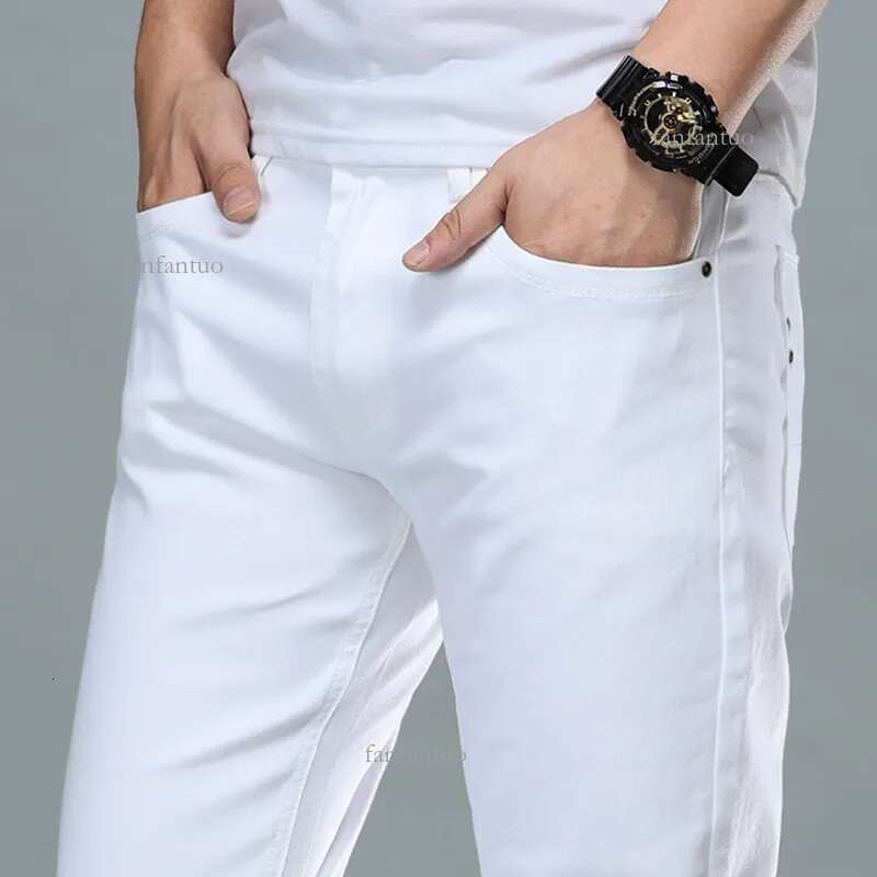 Men's Fashion White Jeans 2020 New Brand Clothing High Quality Cotton Elastic Comfortable Business Casual youth Slim Jeans